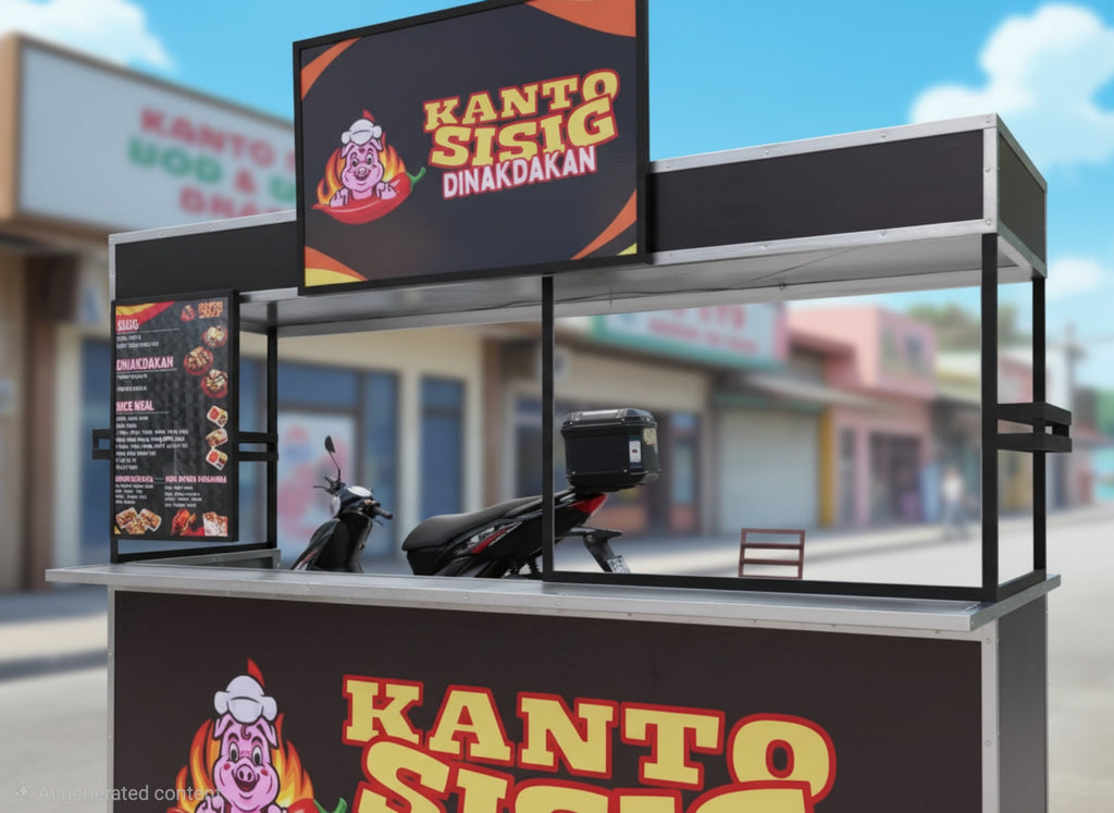 ☆ EXCLUSIVE: Food Cart Business Full Package + Siomai King Products — 7ft Long Fixed Heavy Duty Stainless Steel Food Cart with Fiberglass Front Panel