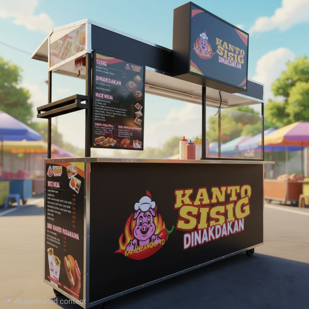 ☆ EXCLUSIVE: Food Cart Business Full Package + Siomai King Products — 7ft Long Fixed Heavy Duty Stainless Steel Food Cart with Fiberglass Front Panel