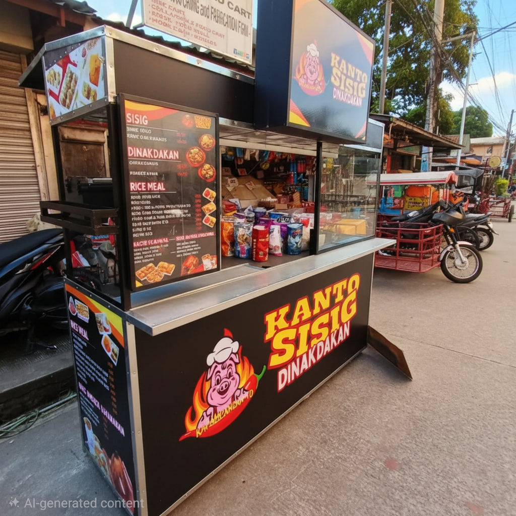 ☆ EXCLUSIVE: Food Cart Business Full Package + Siomai King Products — 7ft Long Fixed Heavy Duty Stainless Steel Food Cart with Fiberglass Front Panel