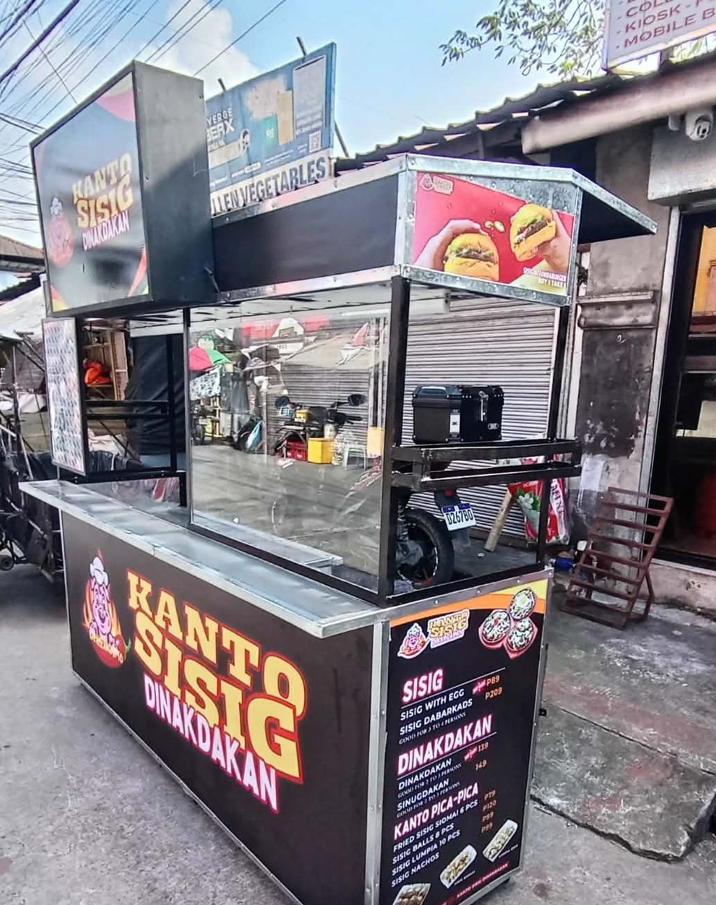 ☆ EXCLUSIVE: Food Cart Business Full Package + Siomai King Products — 7ft Long Fixed Heavy Duty Stainless Steel Food Cart with Fiberglass Front Panel