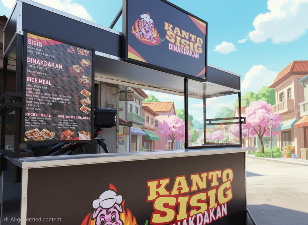 ☆ EXCLUSIVE: Food Cart Business Full Package + Siomai King Products — 7ft Long Fixed Heavy Duty Stainless Steel Food Cart with Fiberglass Front Panel