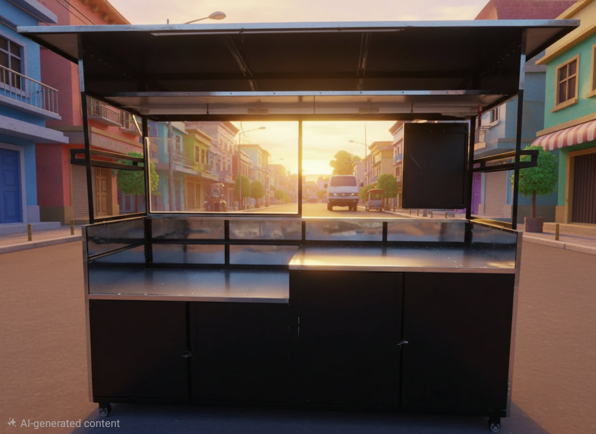 ☆ EXCLUSIVE: Food Cart Business Full Package + Siomai King Products — 7ft Long Fixed Heavy Duty Stainless Steel Food Cart with Fiberglass Front Panel