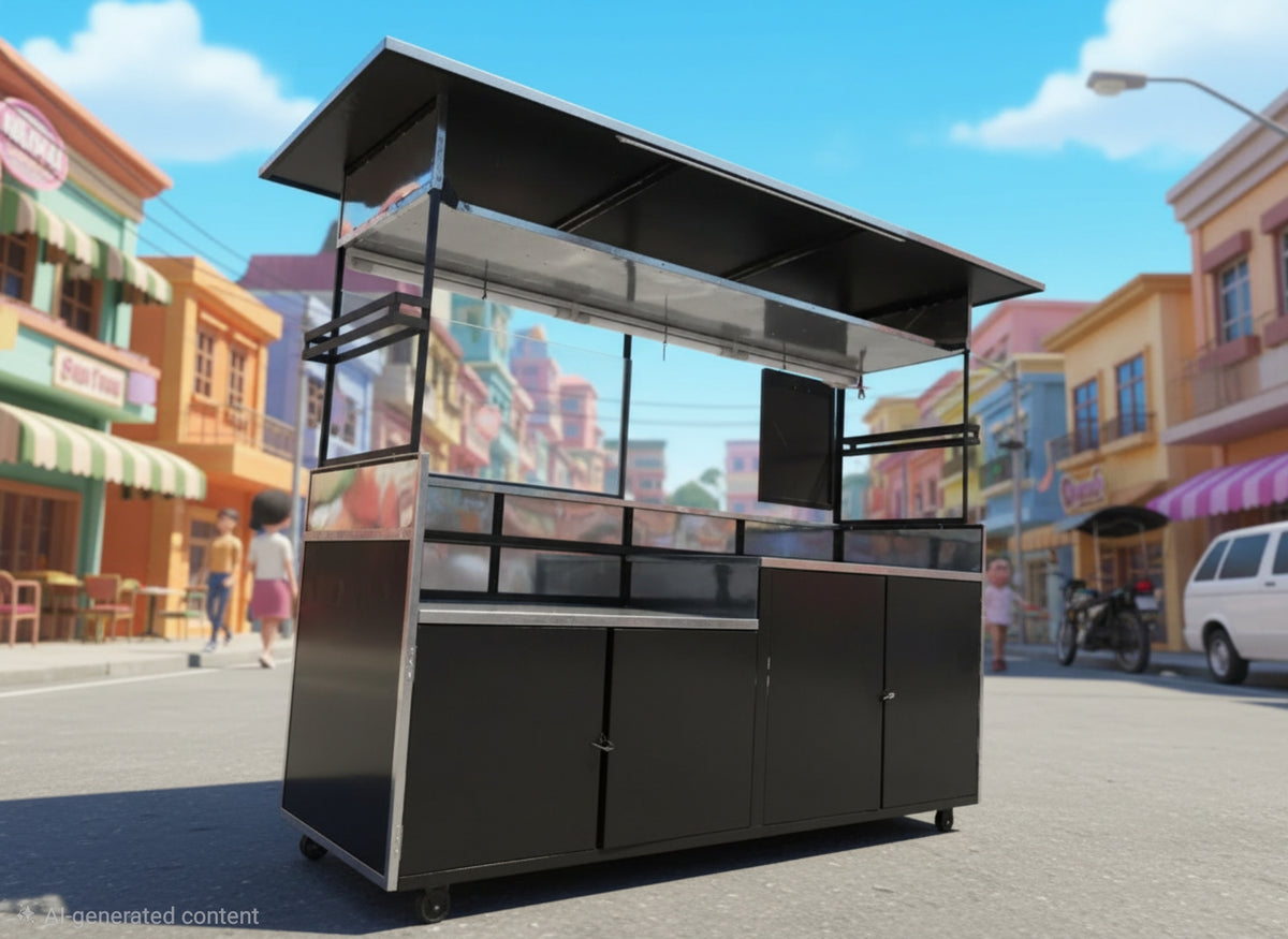 ☆ EXCLUSIVE: Food Cart Business Full Package + Siomai King Products — 7ft Long Fixed Heavy Duty Stainless Steel Food Cart with Fiberglass Front Panel