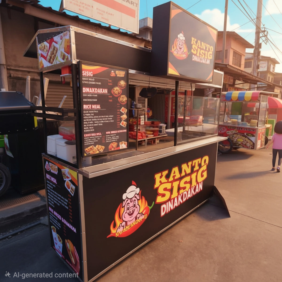 ☆ EXCLUSIVE: Food Cart Business Full Package + Siomai King Products — 7ft Long Fixed Heavy Duty Stainless Steel Food Cart with Fiberglass Front Panel