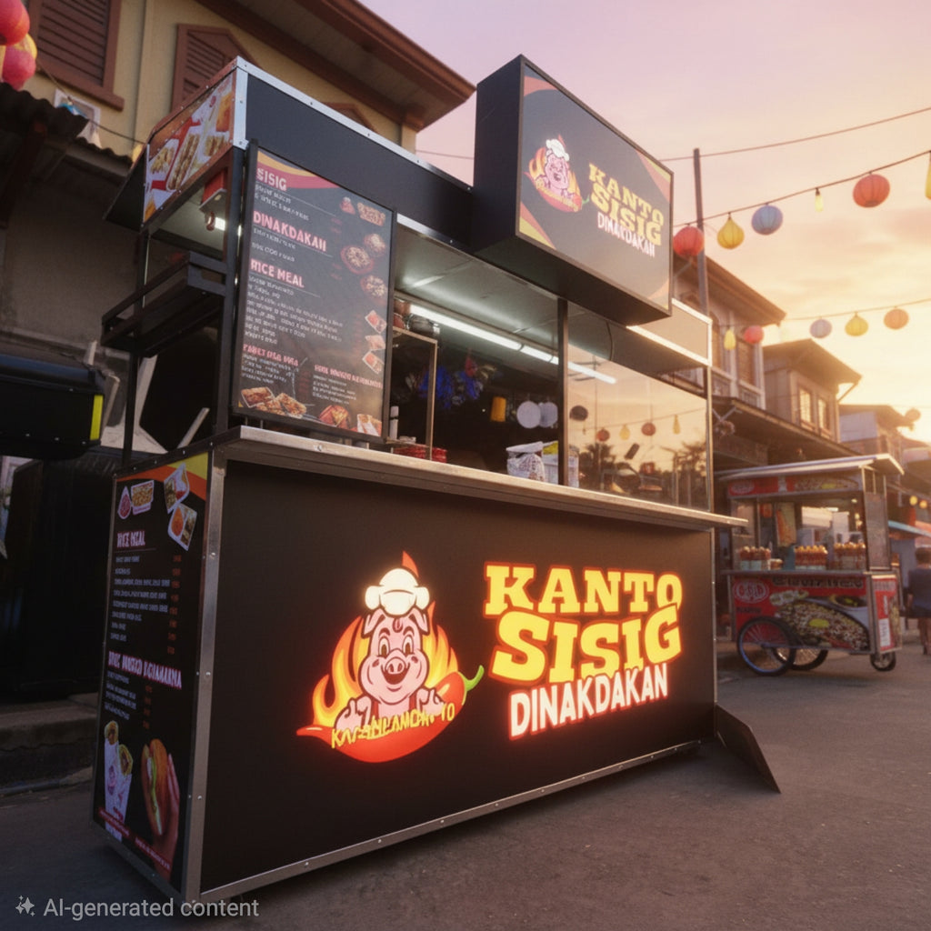 ☆ EXCLUSIVE: Food Cart Business Full Package + Siomai King Products — 7ft Long Fixed Heavy Duty Stainless Steel Food Cart with Fiberglass Front Panel